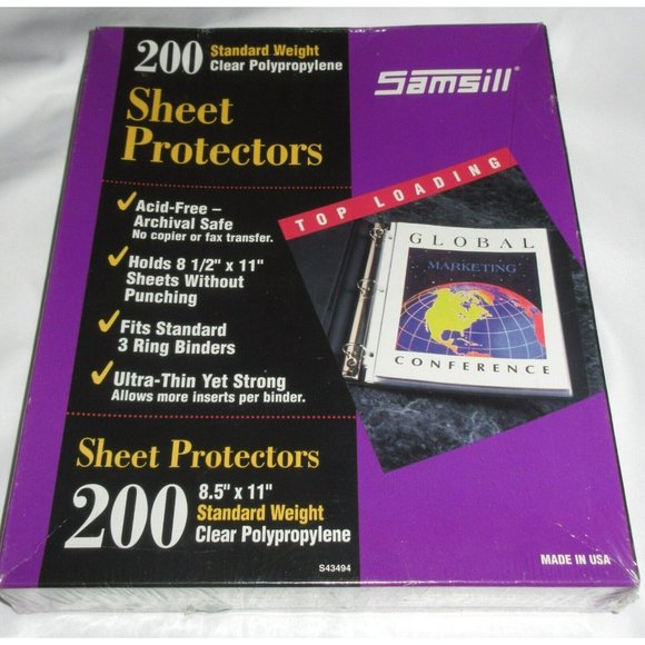 Samsill 200 Clear Standard Weight Sheet Protectors 8.5" x 11" Fits 3 Ring Binder - Picture 1 of 2